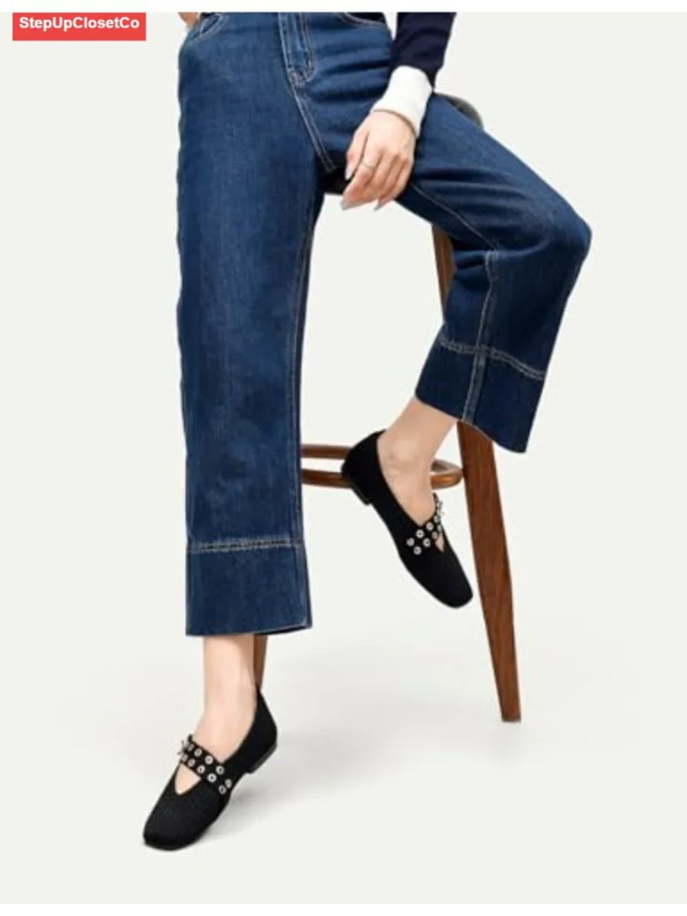 Women's Square Toe Mary Jane Flats with Max Buckle, Breathable Mesh, Arch